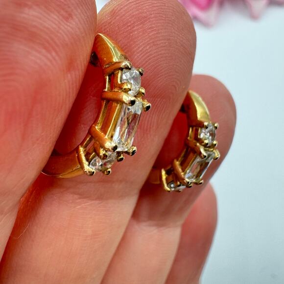 Ross-Simons Cubic Zirconia CZ Huggie Hoop Earrings Gold Over 925 Sterling Silver - Picture 8 of 15